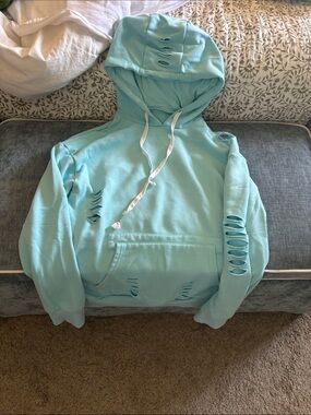 Distressed Light Aqua Hoodie